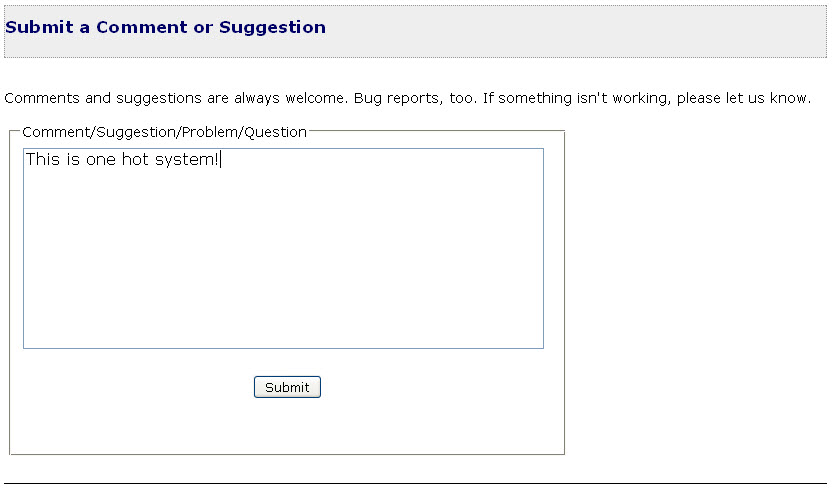 bugs and comments page