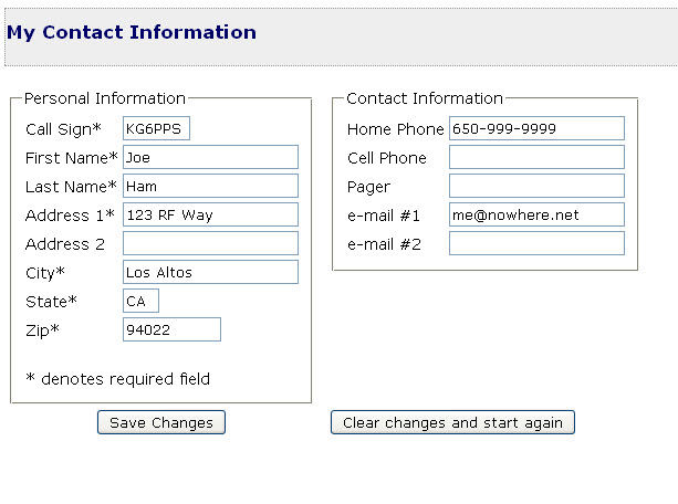 Personal info page
